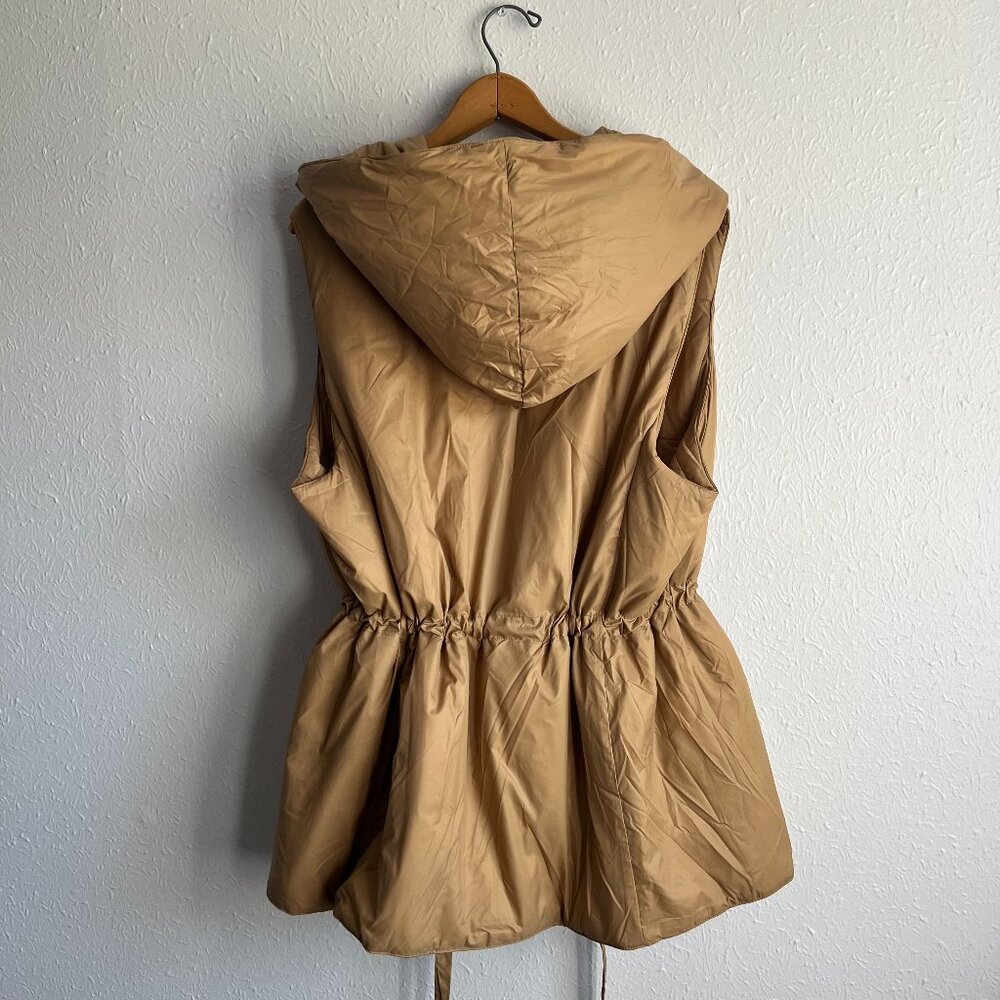 Eileen Fisher Honey Camel Tan Hooded Vest Cinched Waist Size XL MSRP $248